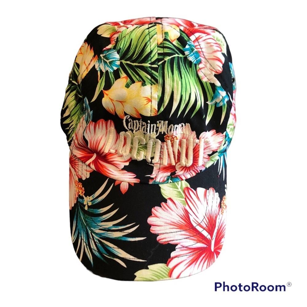 Captain Morgan Baseball Hat Cap Hawaiian Tropical Floral One Size Unisex Black